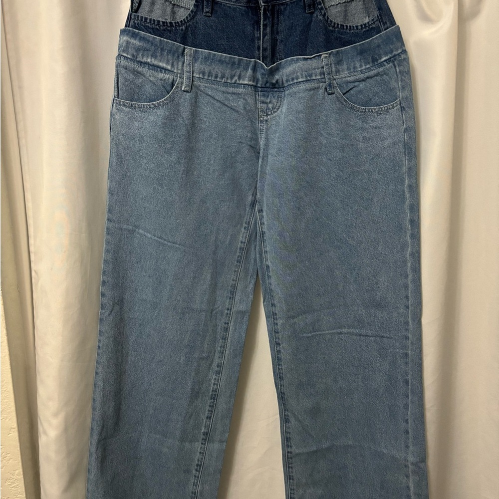 Fashion Nova Two-Tone Blue Flare Jeans ( no size)